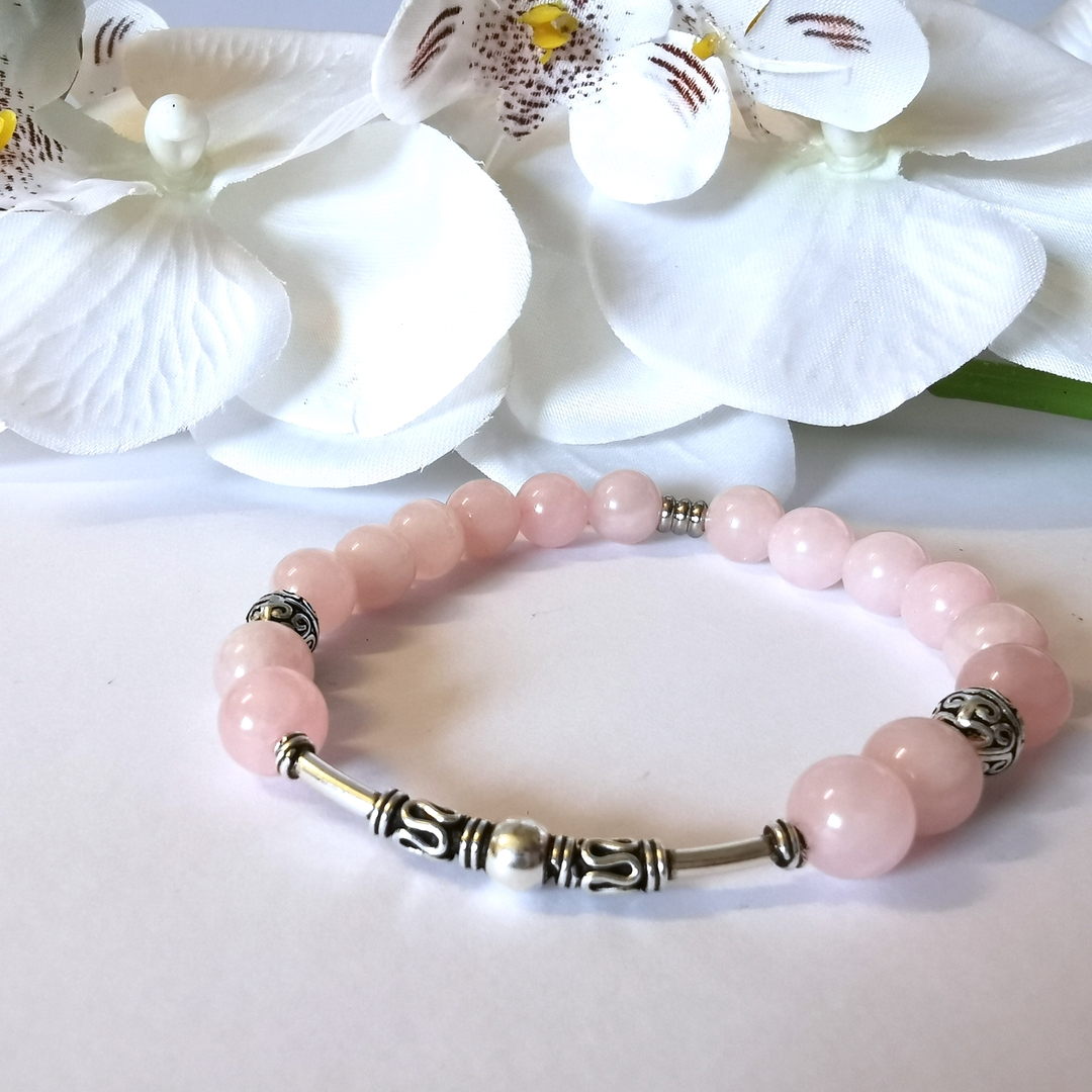 Bracelet Quartz Rose En Pierre Naturelle Montage Argent BIJOUX