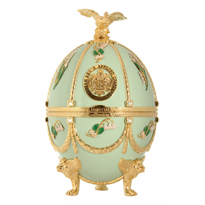 Oeuf Fabergé vert clair décor fleuri avec Lys Vodka Impérial Collection