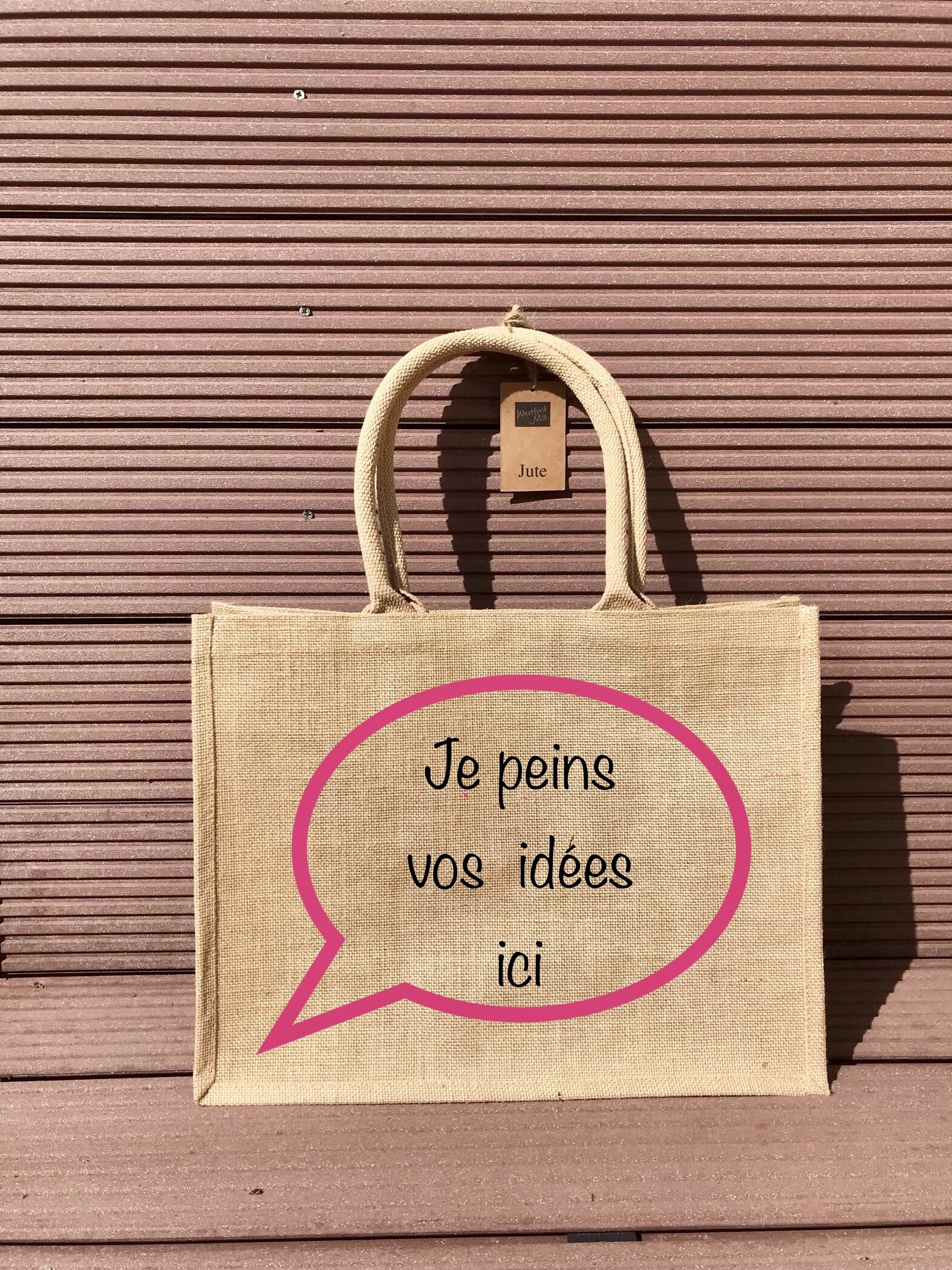 Sac cabas XL en jute à personnaliser personnalisation EllesetNo