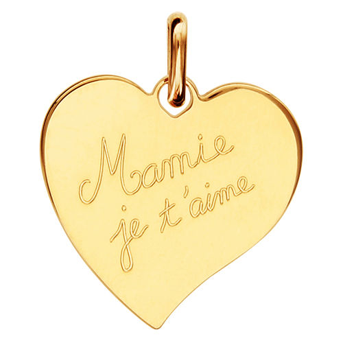 Pendentif coeur Mamie je t aime gravure verso plaqué or