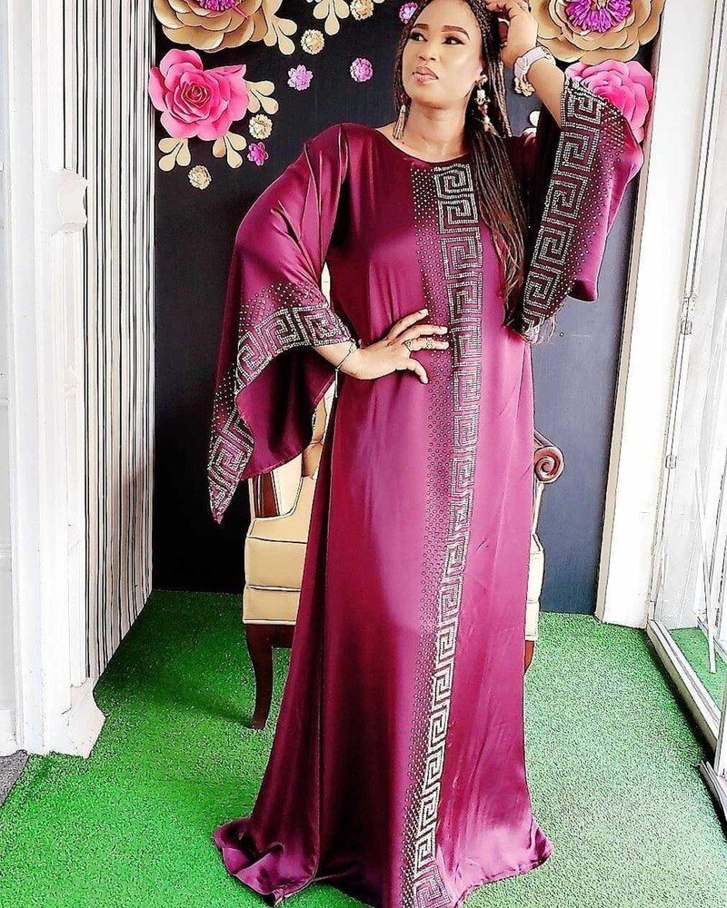 Conception Africaine Dashiki Robe Soie Perles Abaya Pansement Maxi