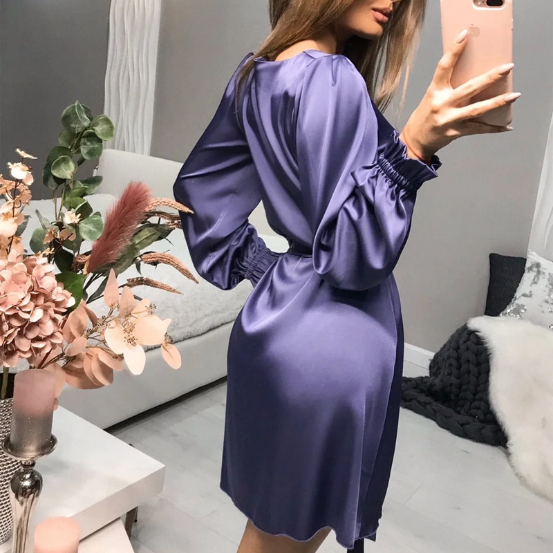 Mini Robe En Satin Col Rond Pour Femmes Tenue De Soir E L Gante