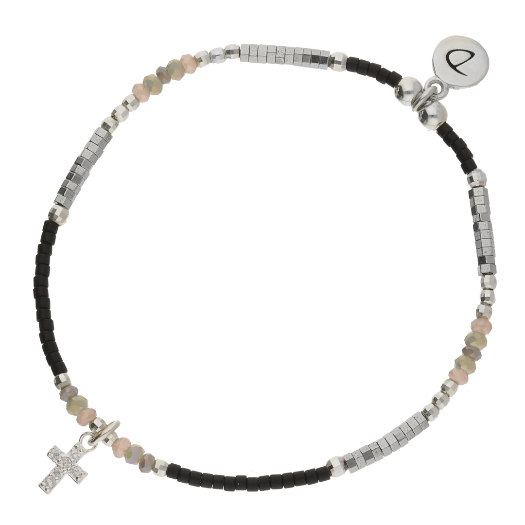 Bracelet Lastique Croix Oxyde Tweed H Matite Doriane Bijoux