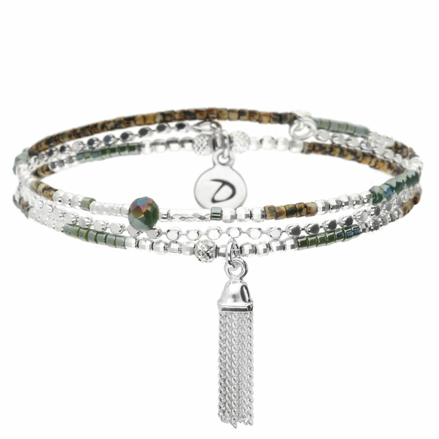 Bracelet Elastique Pompon Vert Léopard Palomino DORIANE BIJOUX