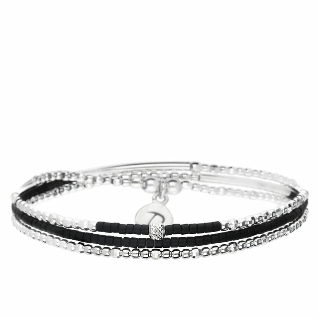 Bracelet Triple Lastique Silver Flirting Miyuki Noir Doriane