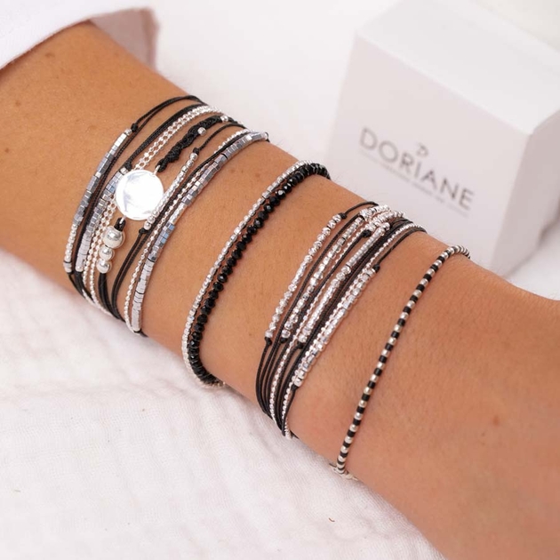 BRACELET ELASTIQUE HEAVEN NOIR DOUBLE RANGS BRACELETS ARGENT 925