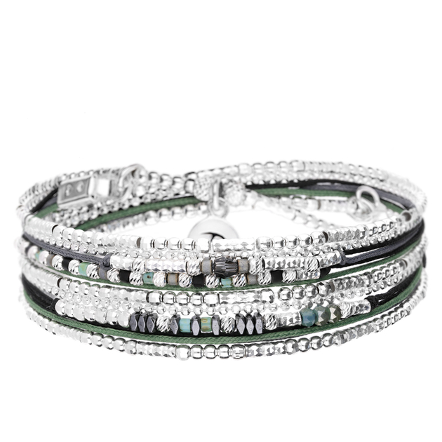 Bracelet Saint Tropez Multi Tours Lastique Noir Vert Doriane Bijoux