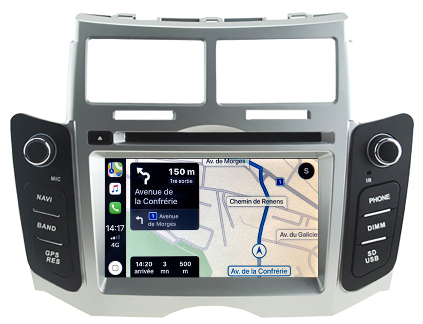 Autoradio Tactile GPS Android Et Carplay Sans Fil Toyota Yaris