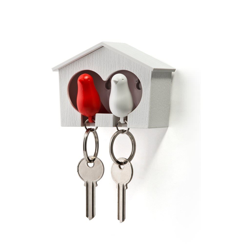 Maison accroche clés mural Oiseaux - Duo Rouge et Blanc  Qualy Design