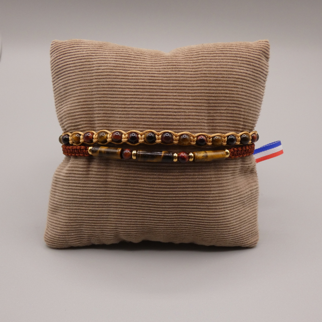 Bracelet double Jay doré Oeil de tigre Taureau Bracelets doubles