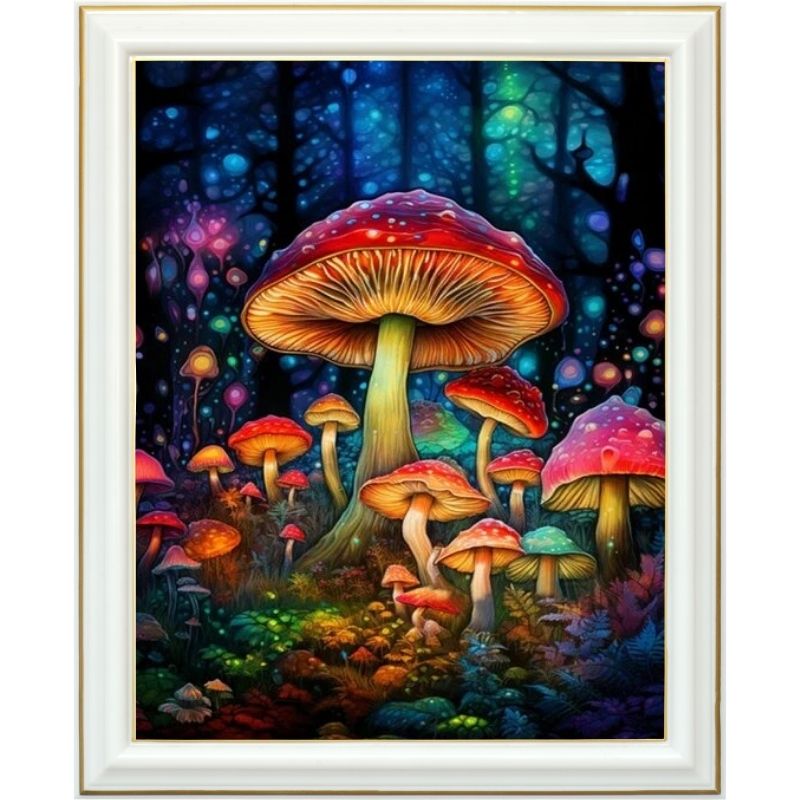 Kit de diamond painting AB Champignons illuminés dans la forêt