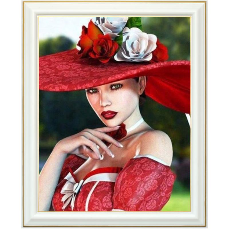 Diamond Painting Femme Au Chapeau Rouge 40 X 50 Cm Lartera