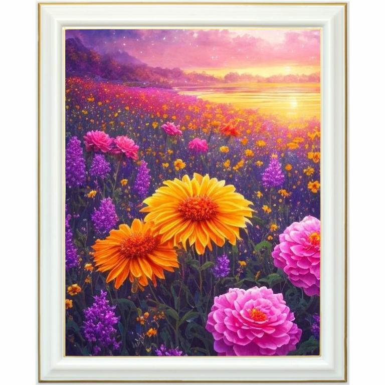 Diamond Painting Champ De Fleurs Au Cr Puscule Lartera