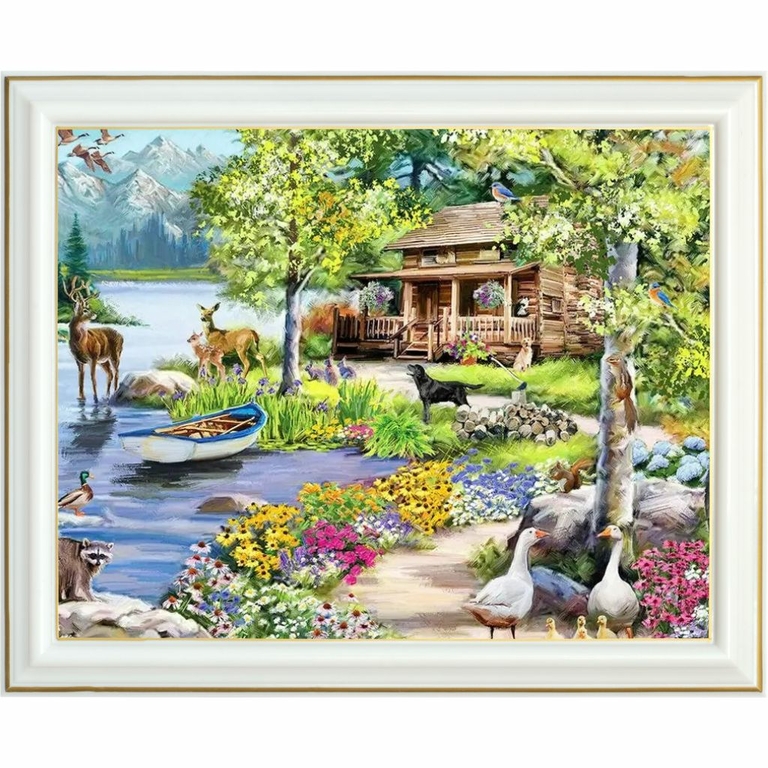 Diamond Painting Cabane En For T Au Bord Du Lac Broderie Diamant