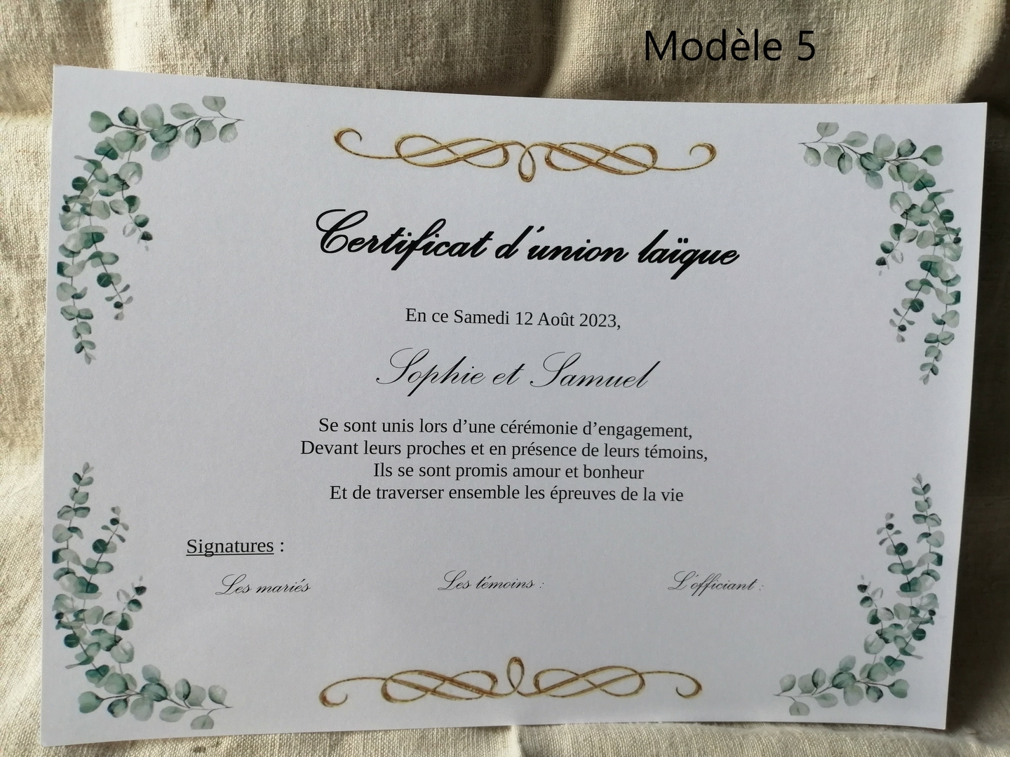 Certificat D Union La Que Personnalisable Mod Les Au Choix