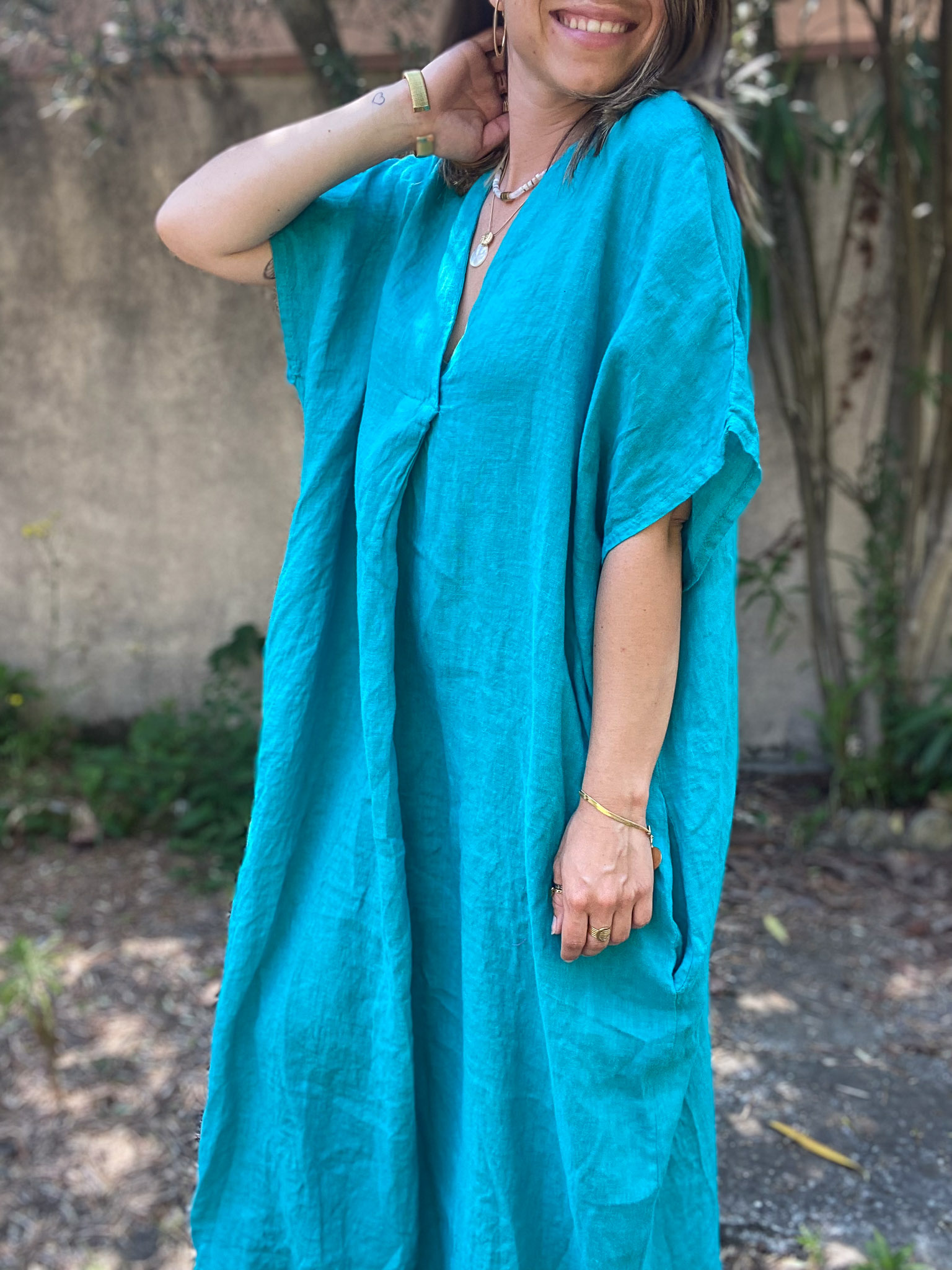 Robe En Lin Turquoise Les Robes Maeva Shop