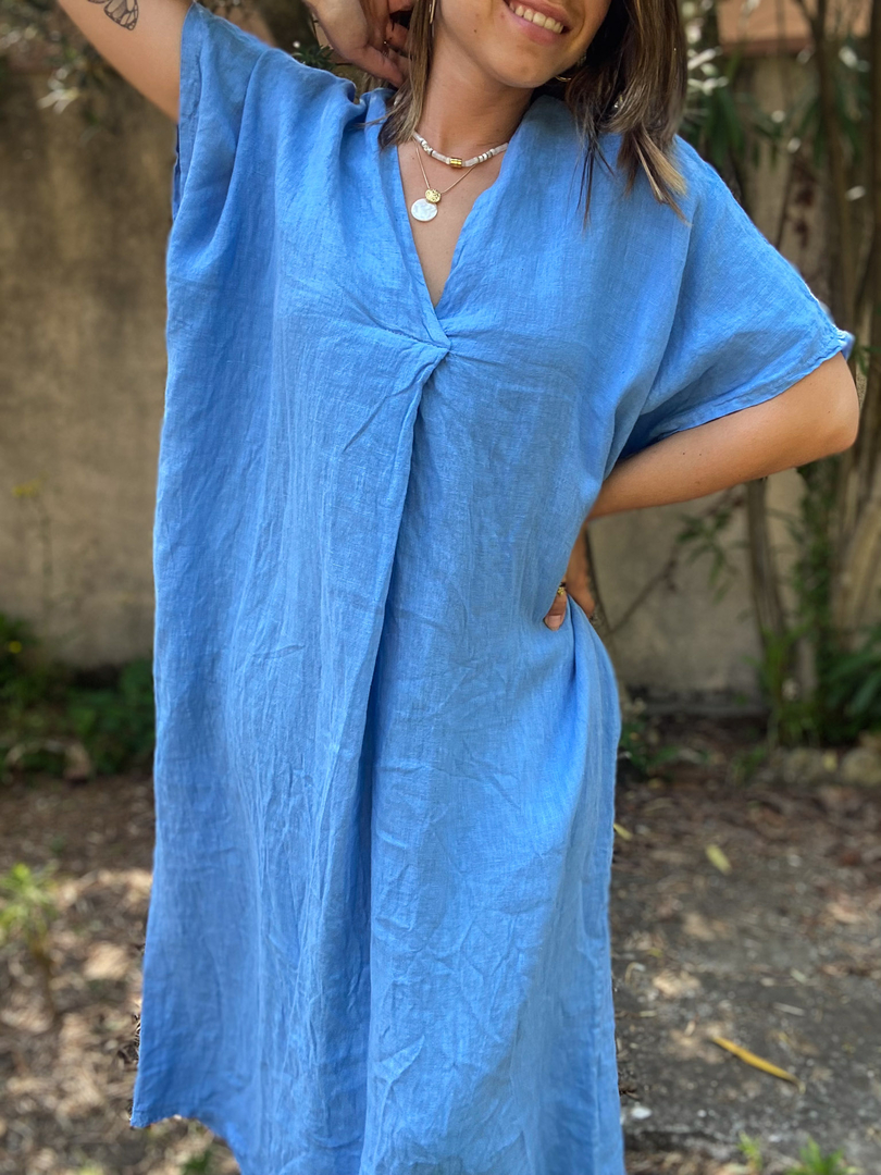 ROBE EN LIN BLEU Les Robes Maeva Shop