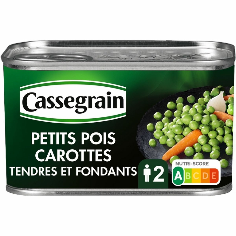 CASSEGRAIN PETITS POIS ET CAROTTES Boite de 265g net égoutté