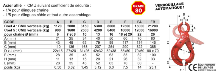 Crochet A Oeil A Verrouillage Automatique Grade Levage Accessoires