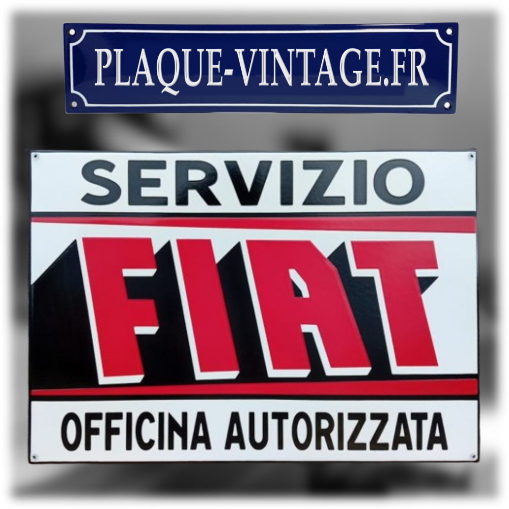 Plaque émaillée Fiat 50cm Déco vintage garage italienne