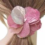 Élastique cheveux pétales argent et roses