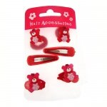 Barrettes clic clac et élastiques nounours rouges