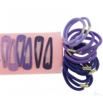 Barrettes clic clac et élastiques cheveux 3 mauve