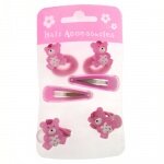 Barrettes clic clac et élastiques nounours roses