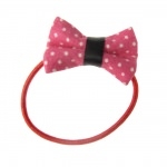 Élastique cheveux nœud fuchsia à pois blancs