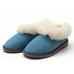 Chaussons fourrés en peau de mouton Bleu
