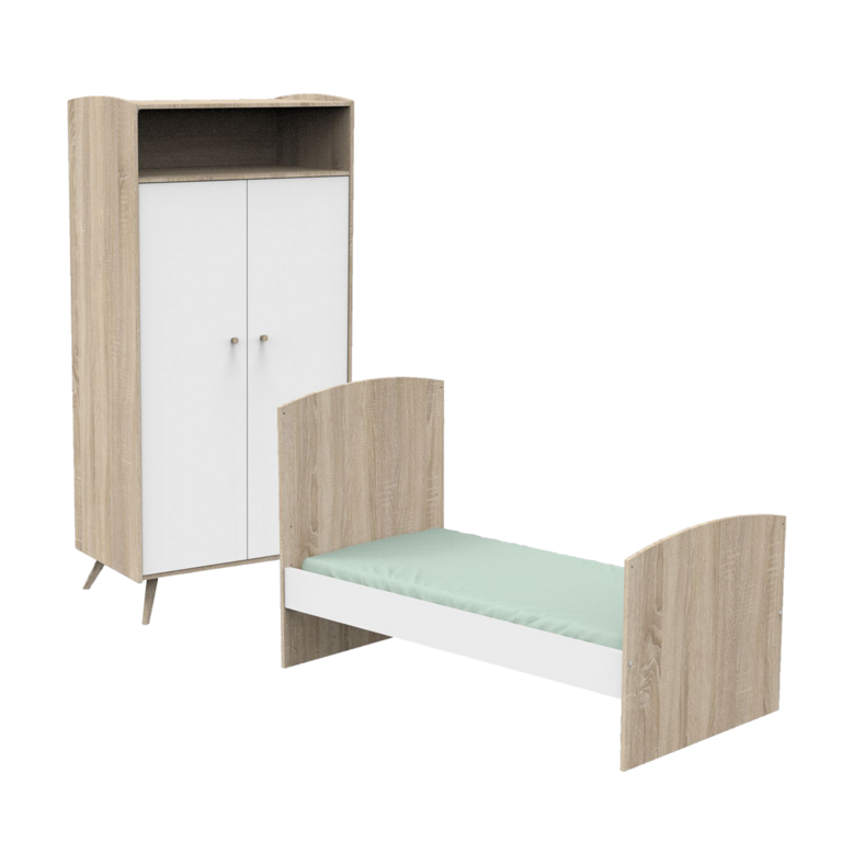 Lit évolutif 70x140 et armoire Sauthon Access Blanc et bois Packs