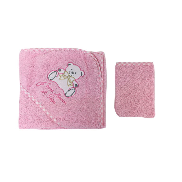 Parure De Bain Pour B B Rose Motif Nounours J Aime Maman Et Papa