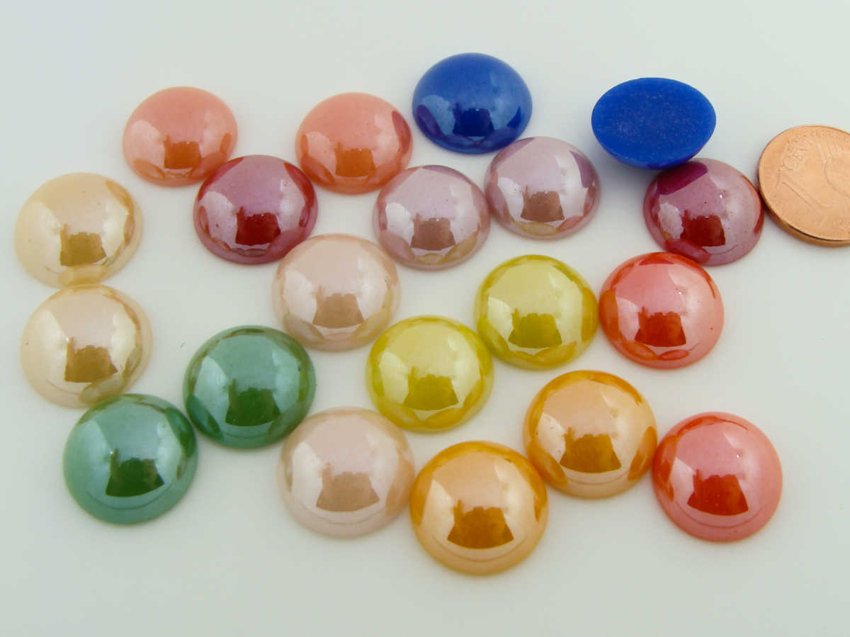 Cabochons Verre Peint Aspect Nacre Perle Ronds 14mm MIX Couleurs Par 20