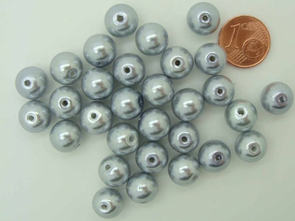 Perles Verre Peint RONDES Aspect Nacre 10mm GRIS ARGENTE Par 30 Pcs