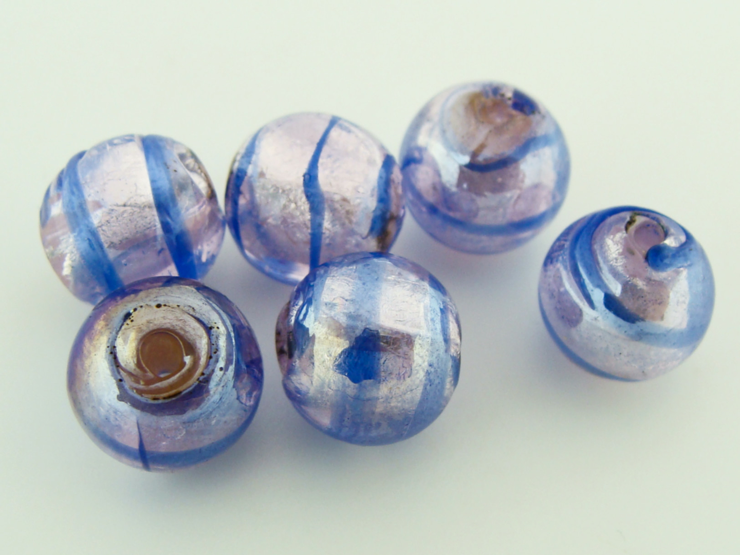 Perles Rondes Mm Violet Stri S Bleues Iris S Verre Fa On Murano Par