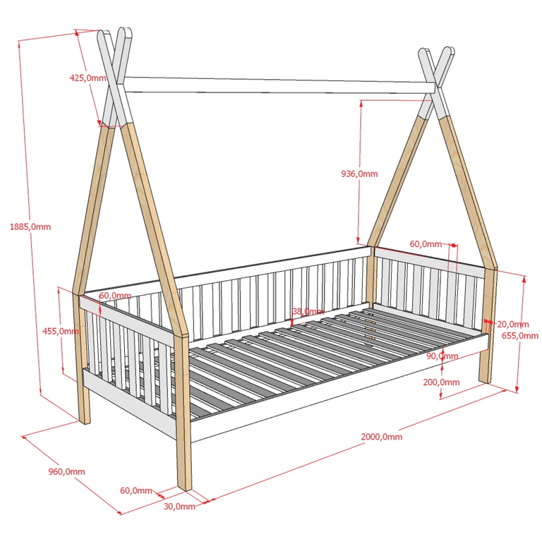 Lit Tipi Barri Re X Sommier Inclus Vipack Bois Et Blanc Lits