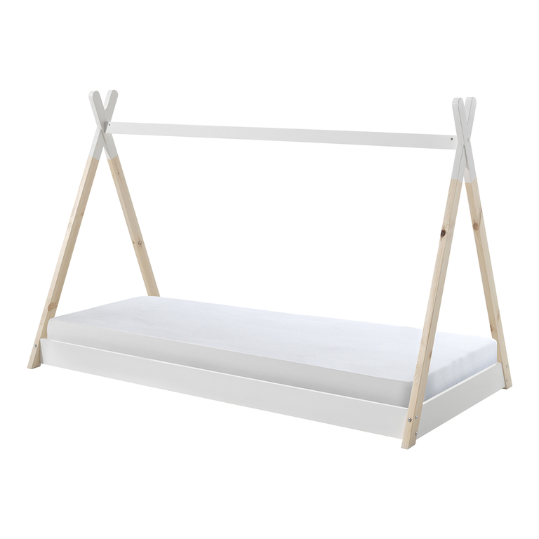 Lit Tipi 90x200 Sommier Et Housse Inclus Vipack Blanc Et Bois Lits