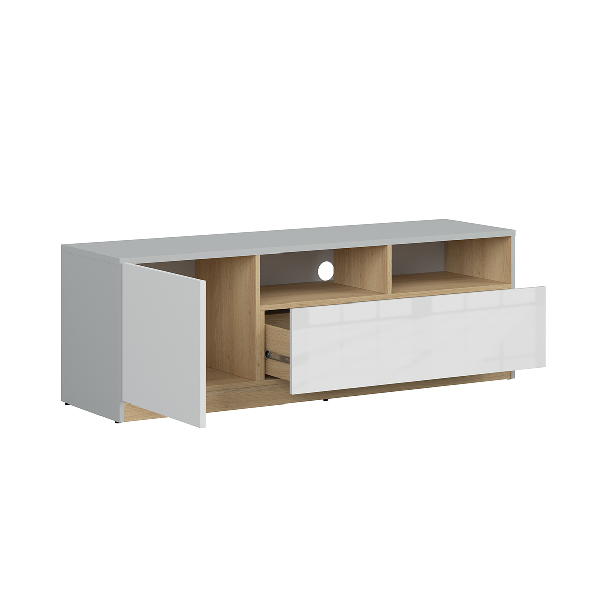 Meuble TV 1 Porte 1 Tiroir 135 Cm Pop Gris Et Blanc Salon Meuble TV