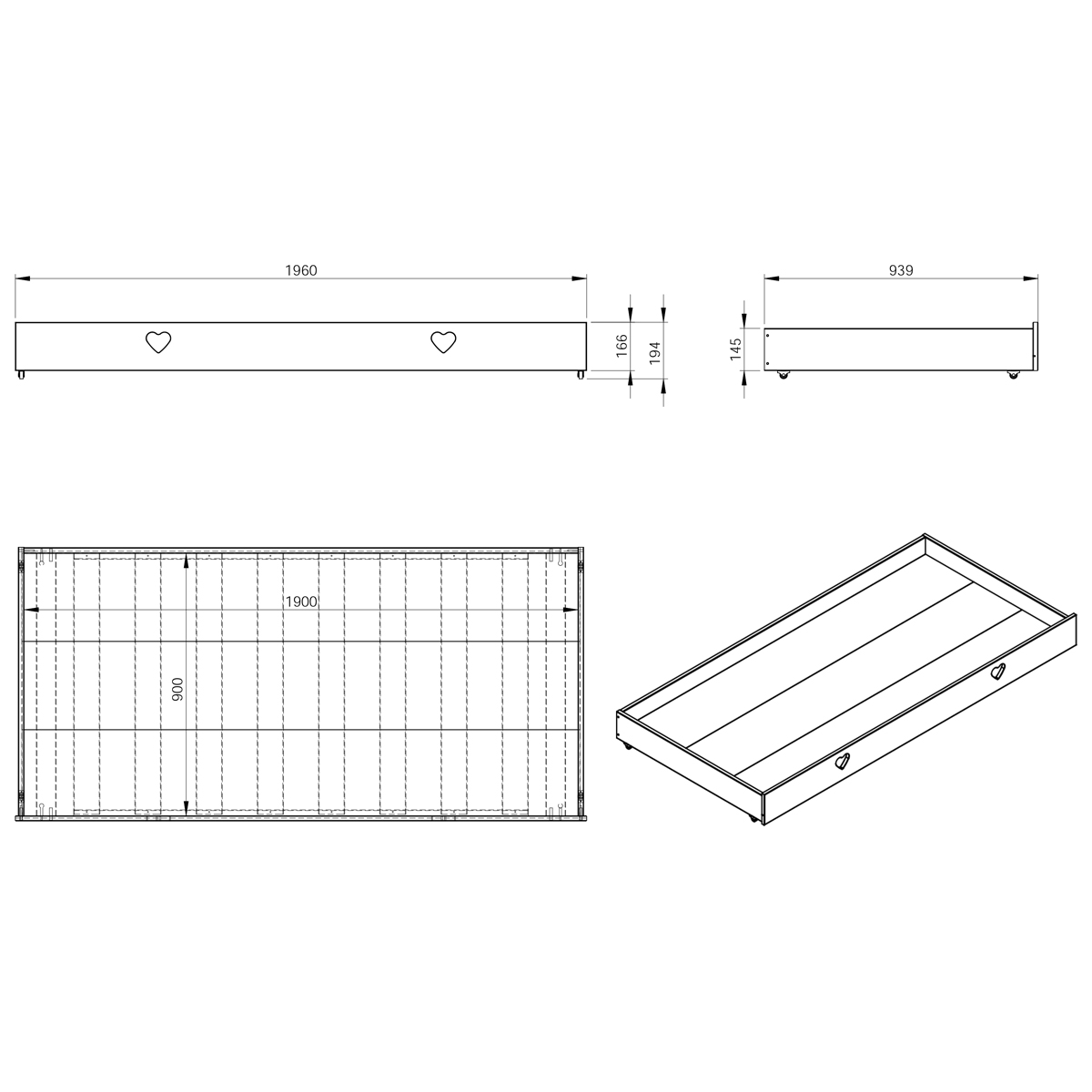 Lit Cabane Ouvert X Sommier Et Tiroir Inclus Vipack Amori Blanc