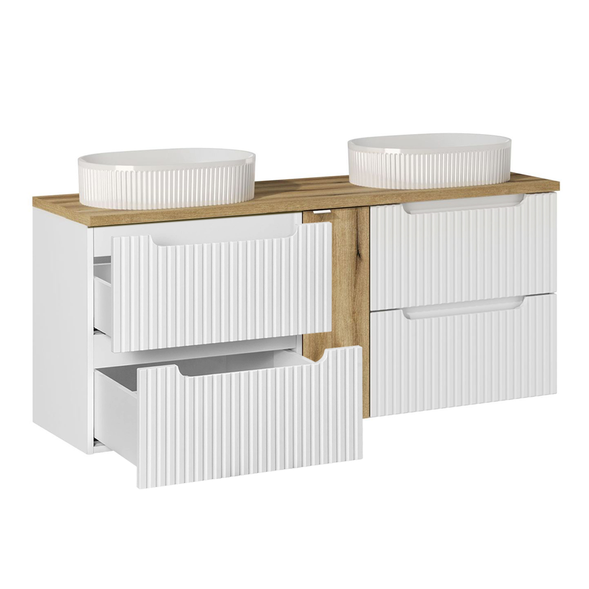 Meuble Double Vasque Cm Tiroirs Riva Blanc Et Bois Meuble Vasque