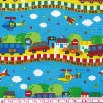 Tissu Amazing world embouteillages fond bleu 20x110 cm