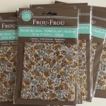 Bande de tissu thermocollant Frou-Frou fleuri kaki bleu moutarde coloris 17, 10x40 cm