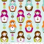 Tissu Little Matryoshka fond bleu 20x110 cm