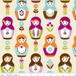 Tissu Little Matryoshka fond crème 20x110 cm