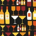 Tissu Cheers bouteilles de vin fond noir 40x110 cm