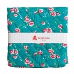 Coupon Petit Pan molletonné recto-verso Petite pivoine turquoise 50 x 70 cm