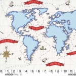 Tissu Out to Sea Sarah Jane Carte Marine fond blanc 60 x 110 cm