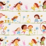 Tissu Line of Girls fond blanc 40x110 cm