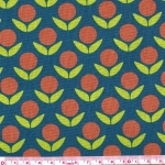 Tissu Echino Stamped tulipes bleu canard et clémentine 20x110 cm