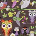 DERNIER COUPON Popeline Hiboux fond foncé 1m60 x140 cm